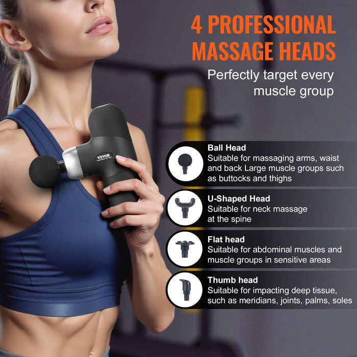 Massage Gun Deep Tissue Percussion Muscle Massager For Athletes - With 4 Speed Levels & 4 Massage Heads 7.4V 2500Mah Batteries Handheld Mini Massage Gun For Pain Relief Muscle Relaxation