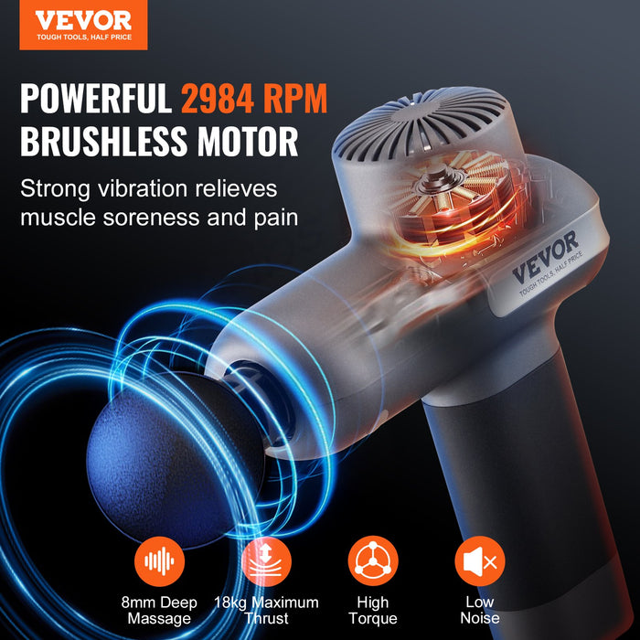 Massage Gun Deep Tissue Percussion Muscle Massager For Athletes - With 5 Speed Levels & 6 Massage Heads 7.4V 2500Mah Batteries Handheld Electric Massage Gun For Pain Relief Muscle Relaxation