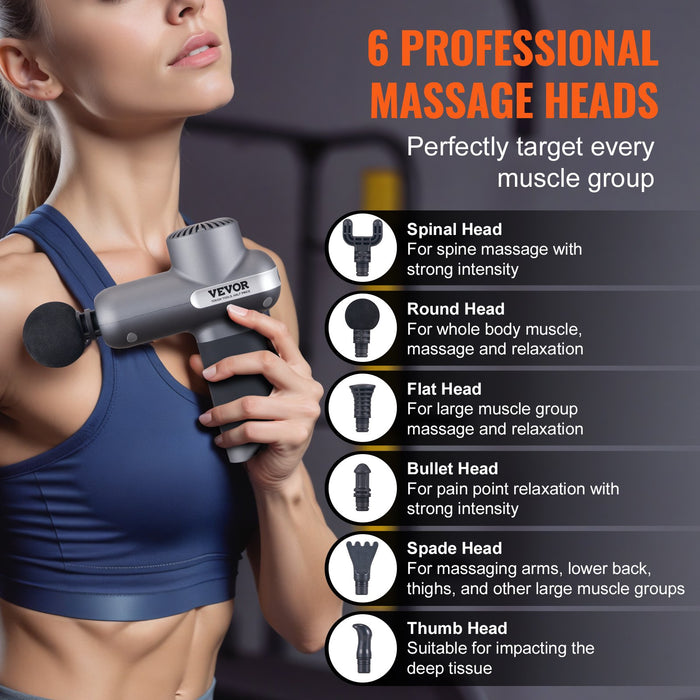 Massage Gun Deep Tissue Percussion Muscle Massager For Athletes - With 5 Speed Levels & 6 Massage Heads 7.4V 2500Mah Batteries Handheld Electric Massage Gun For Pain Relief Muscle Relaxation