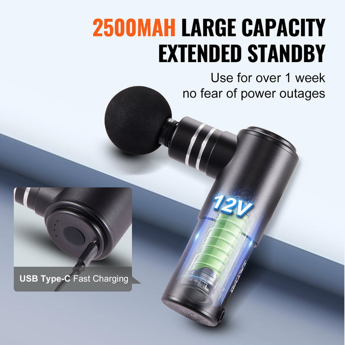 Massage Gun Deep Tissue Percussion Muscle Massager For Athletes - With 4 Speed Levels & 4 Massage Heads 12V 2500Mah Batteries Handheld Electric Massage Gun For Pain Relief Muscle Relaxation