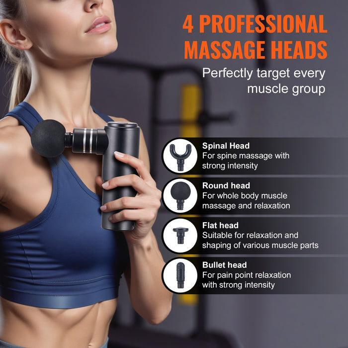 Massage Gun Deep Tissue Percussion Muscle Massager For Athletes - With 4 Speed Levels & 4 Massage Heads 12V 2500Mah Batteries Handheld Electric Massage Gun For Pain Relief Muscle Relaxation