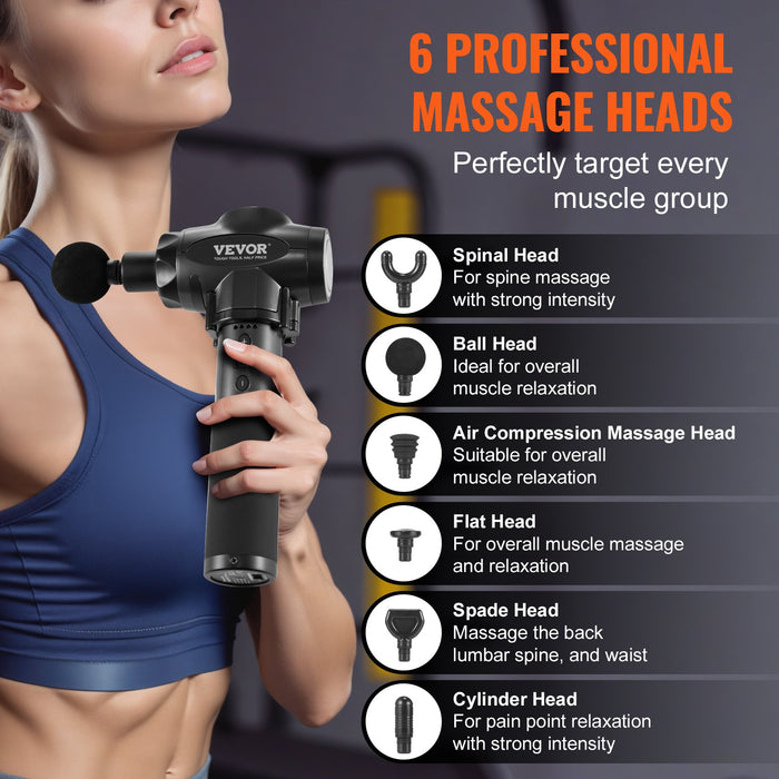 Massage Gun Deep Tissue Percussion Muscle Massager For Athletes - With 9 Speed Levels & 6 Massage Heads 24V 2500Mah Batteries Handheld Electric Massage Gun For Pain Relief Muscle Relaxation