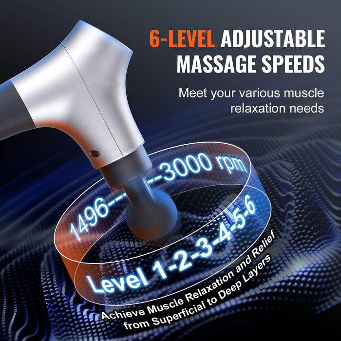Massage Gun Deep Tissue Percussion Muscle Massager For Athletes - With 6 Speed Levels & 4 Massage Heads 12V 2500Mah Batteries Handheld Electric Massage Gun For Pain Relief Muscle Relaxation