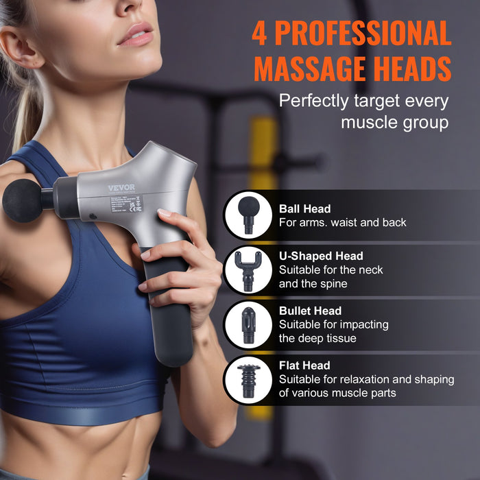Massage Gun Deep Tissue Percussion Muscle Massager For Athletes - With 6 Speed Levels & 4 Massage Heads 12V 2500Mah Batteries Handheld Electric Massage Gun For Pain Relief Muscle Relaxation