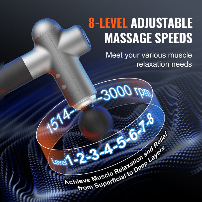 Massage Gun Deep Tissue Percussion Muscle Massager For Athletes - With 8 Speed Levels & 6 Massage Heads 24V 2500Mah Batteries Handheld Electric Massage Gun For Pain Relief Muscle Relaxation