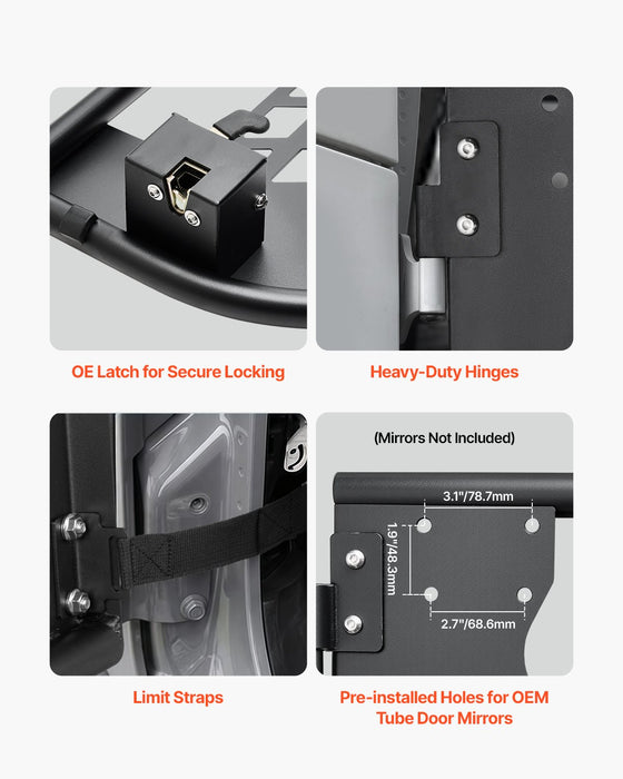 Jeep Tube Doors 4-Door Hunting Style Jeep Tubular Door With Heavy-Duty Hinges & Oe Latch Jeep Doors With Rubber Pads Fit For 2018-2024 Jeep Wrangler Jl & 2020-2024 Jeep Gladiator Jt