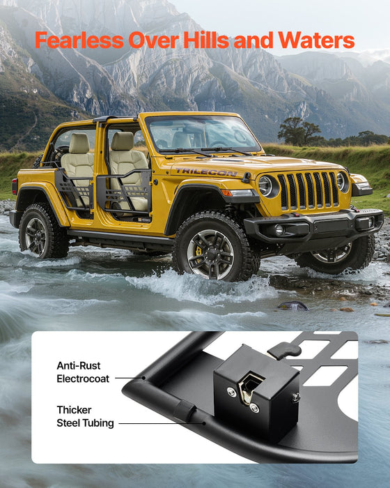 Jeep Tube Doors 4-Door Hunting Style Jeep Tubular Door With Heavy-Duty Hinges & Oe Latch Jeep Doors With Rubber Pads Fit For 2018-2024 Jeep Wrangler Jl & 2020-2024 Jeep Gladiator Jt