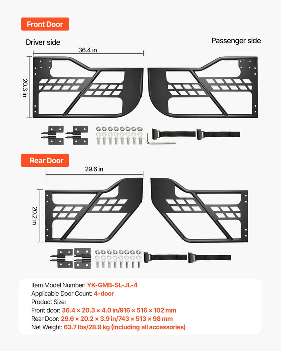 Jeep Tube Doors 4-Door Hunting Style Jeep Tubular Door With Heavy-Duty Hinges & Oe Latch Jeep Doors With Rubber Pads Fit For 2018-2024 Jeep Wrangler Jl & 2020-2024 Jeep Gladiator Jt