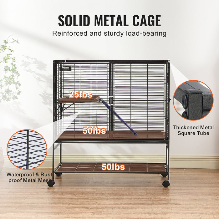 39" Metal Small Animal Cage 2-Tier Rolling Ferret Cage With Tray A Ramp