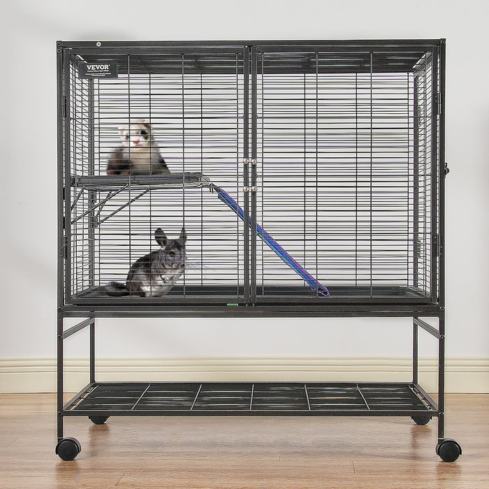39" Metal Small Animal Cage 2-Tier Rolling Ferret Cage With Tray A Ramp