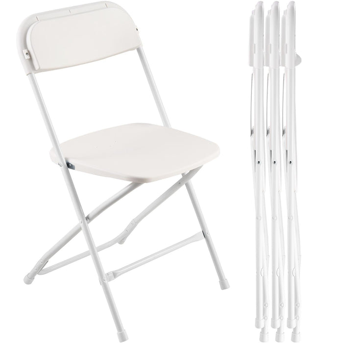 4 Pack Folding Chairs Foldable Plastic Chairs With Heavy Duty Metal Frame Portable Folding Card Table Chairs Stackable Indoor Outdoor Seats For Home Yard Garden Parties Events White