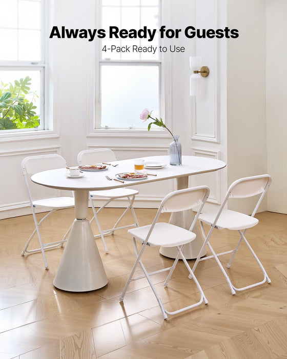 4 Pack Folding Chairs Foldable Plastic Chairs With Heavy Duty Metal Frame Portable Folding Card Table Chairs Stackable Indoor Outdoor Seats For Home Yard Garden Parties Events White