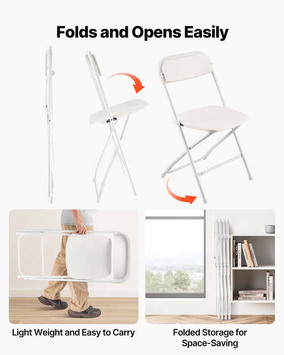 4 Pack Folding Chairs Foldable Plastic Chairs With Heavy Duty Metal Frame Portable Folding Card Table Chairs Stackable Indoor Outdoor Seats For Home Yard Garden Parties Events White