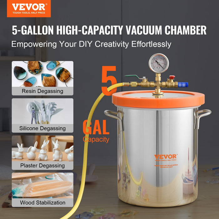 5 Gallon Vacuum Chamber Upgraded Tempered Glass Lid Vacuum Degassing Chamber 304 Stainless Steel Chamber For Stabilizing Wood Resin Degassing Silicone Degassing And Plaster Degassing