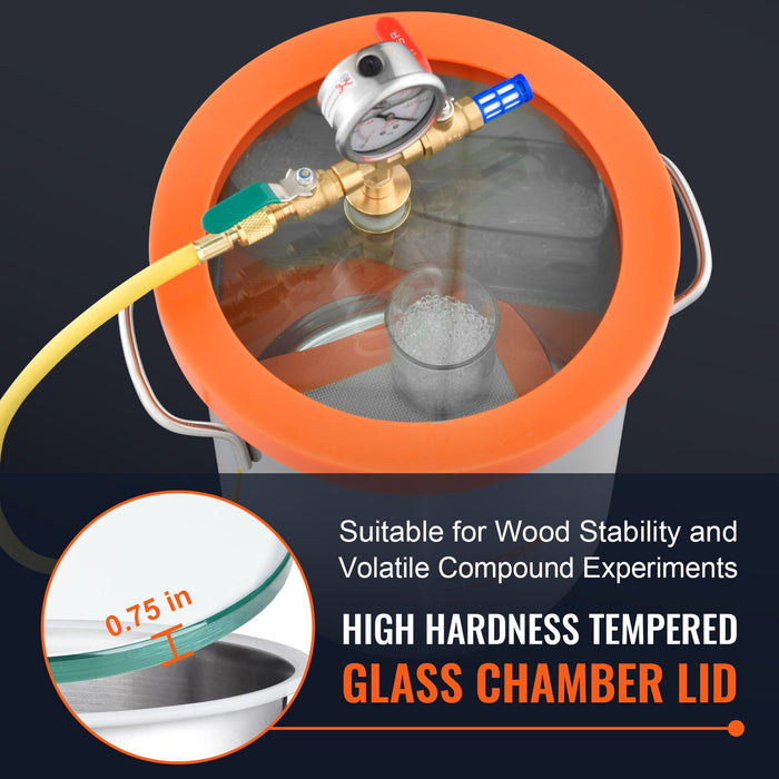 5 Gallon Vacuum Chamber Upgraded Tempered Glass Lid Vacuum Degassing Chamber 304 Stainless Steel Chamber For Stabilizing Wood Resin Degassing Silicone Degassing And Plaster Degassing