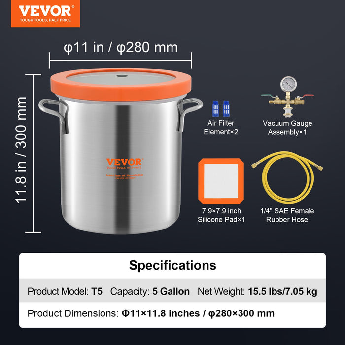 5 Gallon Vacuum Chamber Upgraded Tempered Glass Lid Vacuum Degassing Chamber 304 Stainless Steel Chamber For Stabilizing Wood Resin Degassing Silicone Degassing And Plaster Degassing