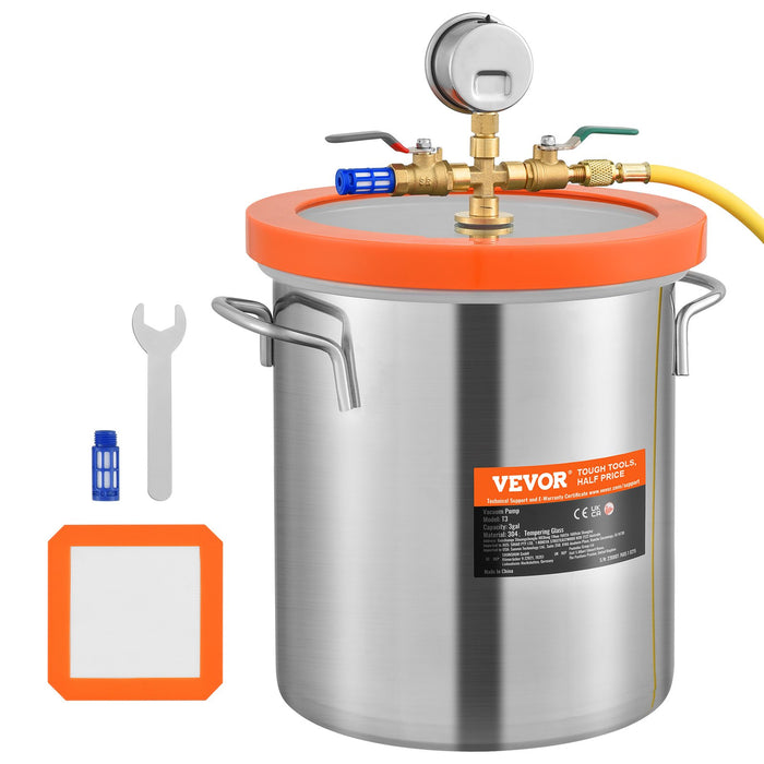 5 Gallon Vacuum Chamber Upgraded Tempered Glass Lid Vacuum Degassing Chamber 304 Stainless Steel Chamber For Stabilizing Wood Resin Degassing Silicone Degassing And Plaster Degassing