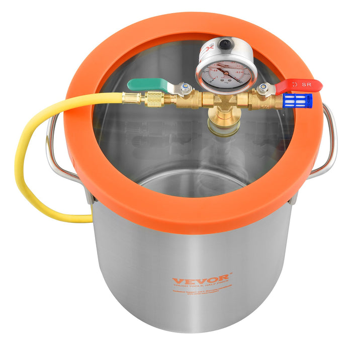 5 Gallon Vacuum Chamber Upgraded Tempered Glass Lid Vacuum Degassing Chamber 304 Stainless Steel Chamber For Stabilizing Wood Resin Degassing Silicone Degassing And Plaster Degassing