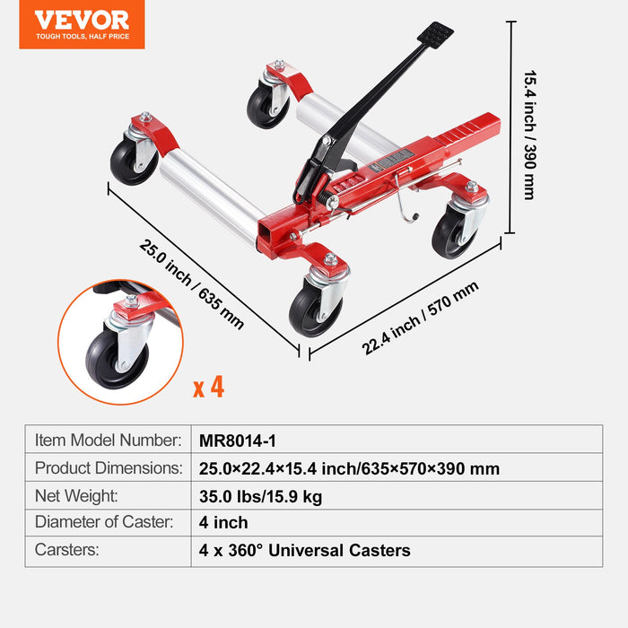 Wheel Dolly Max Capacity 1500 Lbs Car Dolly Car Jack Dolly Lifter With 360° Rotatable Wheels Heavy Duty Vehicle Positioning Ratchet Tire Jack For Vehicle Car Auto Repair Moving