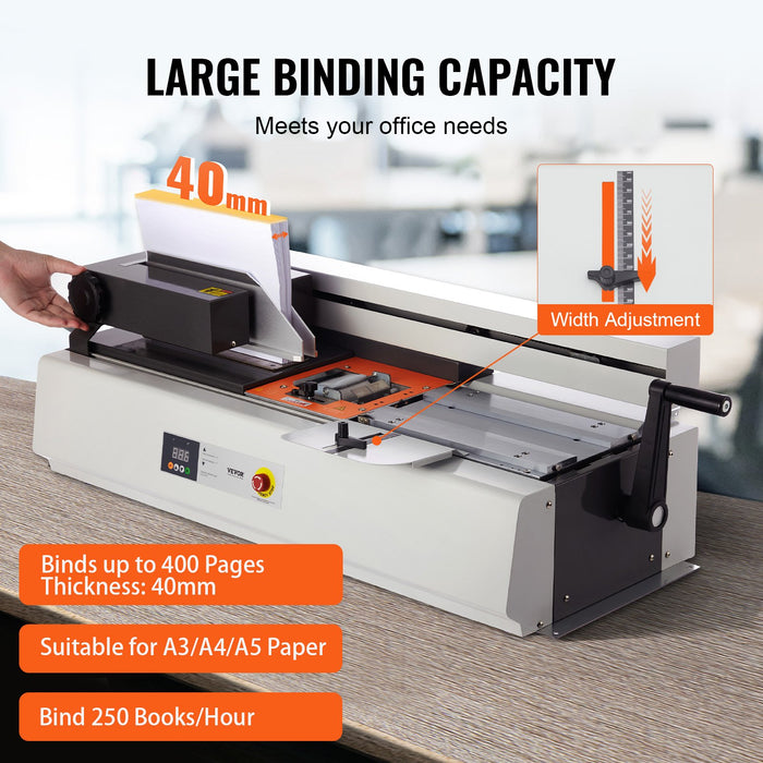 Thermal Binding Machine 400 Sheets Capacity Hot Glue Binding Machine Thermal Book Binder 40Mm Binding Thickness A3 Short Edge / A4 / A5 Document