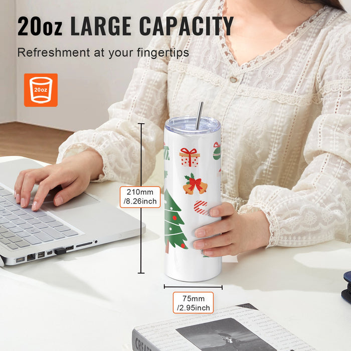 24 Pack Straight Sublimation Tumblers 20 Oz Blank Tumbler Bulk Stainless Steel Double Wall Tumbler Cups With Straw Lid Brush Base Shrink Wrap Gift Box For Heat Press And Heat Transfer