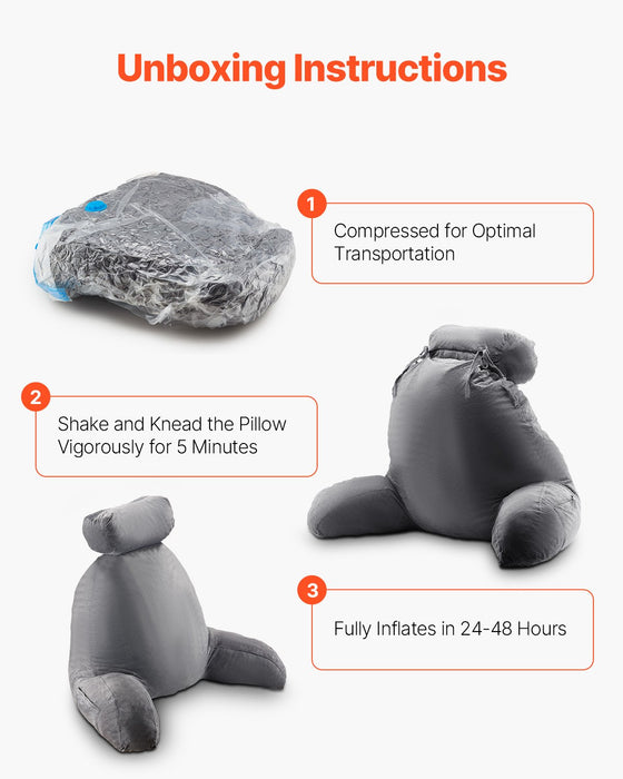 Reading Pillow Large Bed Pillow With Removable Headrest Back Pillow With 3 Pockets Shredded Memory Foam And Washable Short Velvet Cloth Side With Handles For Reading Gaming Resting Grey