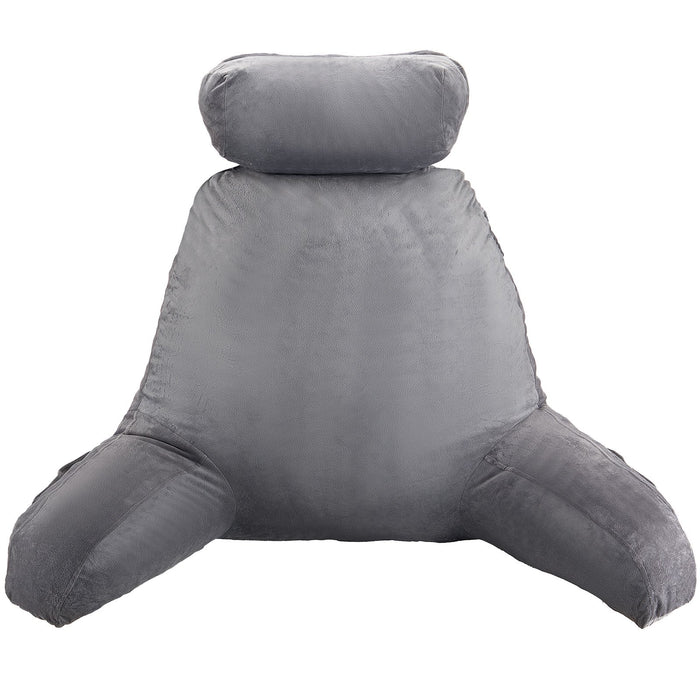 Reading Pillow Large Bed Pillow With Removable Headrest Back Pillow With 3 Pockets Shredded Memory Foam And Washable Short Velvet Cloth Side With Handles For Reading Gaming Resting Grey