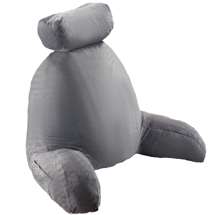 Reading Pillow Large Bed Pillow With Removable Headrest Back Pillow With 3 Pockets Shredded Memory Foam And Washable Short Velvet Cloth Side With Handles For Reading Gaming Resting Grey