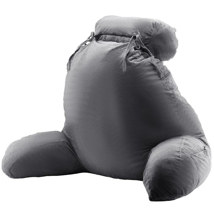 Reading Pillow Large Bed Pillow With Removable Headrest Back Pillow With 3 Pockets Shredded Memory Foam And Washable Short Velvet Cloth Side With Handles For Reading Gaming Resting Grey