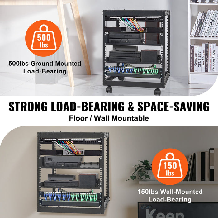 12U Open Frame Server Rack 15''-40'' Adjustable Depth Free Standing Or Wall Mount Network Server Rack 4 Post Av Rack With Casters Holds All Your Networking It Equipment Av Gear Router Modem