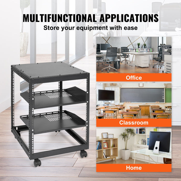 12U Open Frame Server Rack 15''-40'' Adjustable Depth Free Standing Or Wall Mount Network Server Rack 4 Post Av Rack With Casters Holds All Your Networking It Equipment Av Gear Router Modem