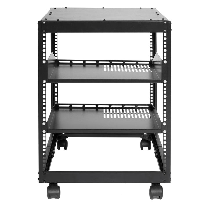 12U Open Frame Server Rack 15''-40'' Adjustable Depth Free Standing Or Wall Mount Network Server Rack 4 Post Av Rack With Casters Holds All Your Networking It Equipment Av Gear Router Modem