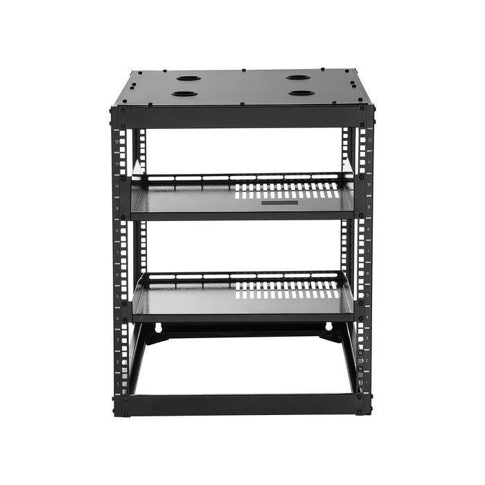 12U Open Frame Network Rack 585 Mm Depth Wall Mounted Or Floor Standing Server Rack Heavy Duty 4 Post With Vented Shelves & Mounting Hardware Holds All Your Networking It Equipment Av Gear