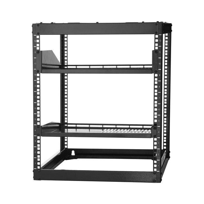 12U Open Frame Network Rack 585 Mm Depth Wall Mounted Or Floor Standing Server Rack Heavy Duty 4 Post With Vented Shelves & Mounting Hardware Holds All Your Networking It Equipment Av Gear