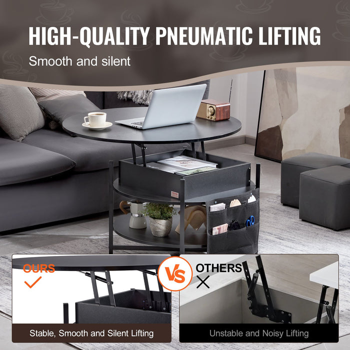 Lift Top Coffee Table 35.3" Round Coffee Table For Living Room Black