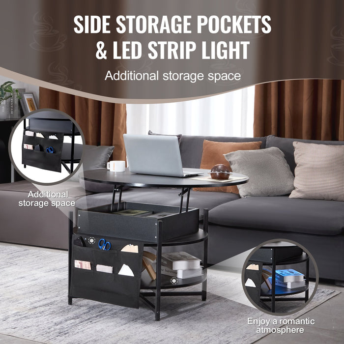 Lift Top Coffee Table 35.3" Round Coffee Table For Living Room Black