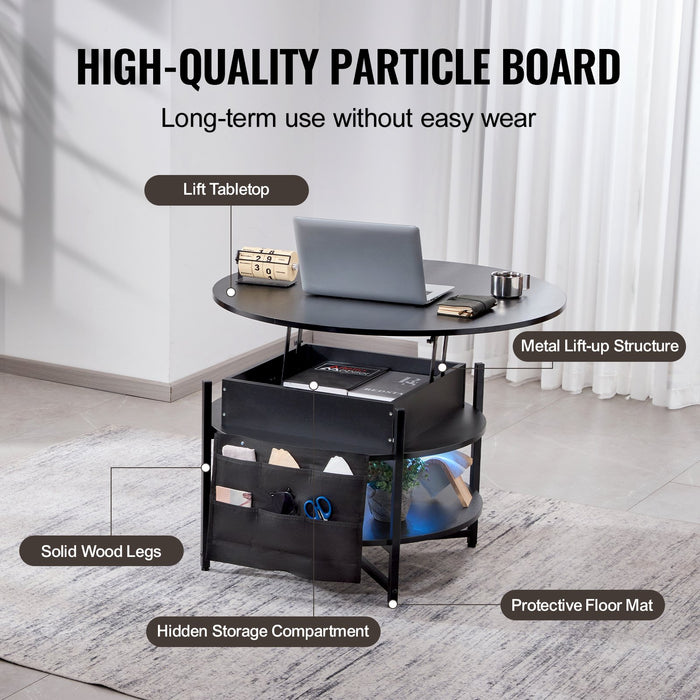 Lift Top Coffee Table 35.3" Round Coffee Table For Living Room Black