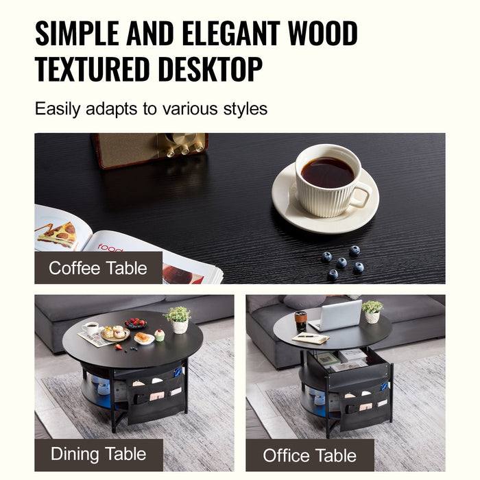 Lift Top Coffee Table 35.3" Round Coffee Table For Living Room Black