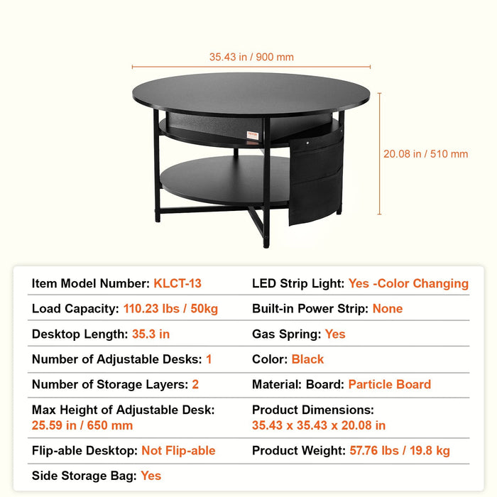 Lift Top Coffee Table 35.3" Round Coffee Table For Living Room Black