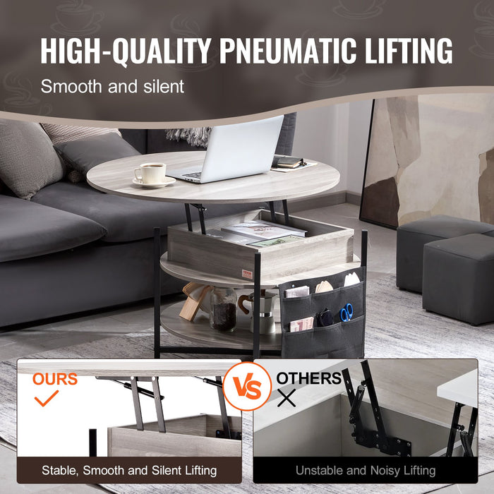 Lift Top Coffee Table 35.3" Round Coffee Table For Living Room White