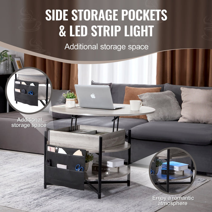 Lift Top Coffee Table 35.3" Round Coffee Table For Living Room White