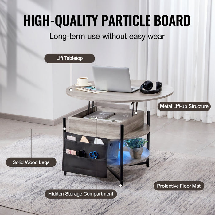 Lift Top Coffee Table 35.3" Round Coffee Table For Living Room White