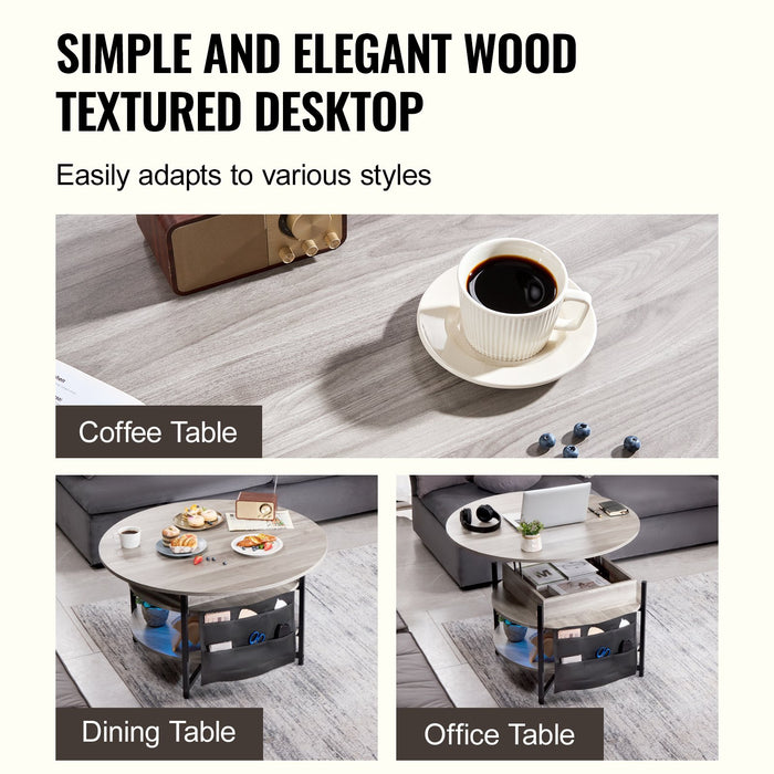 Lift Top Coffee Table 35.3" Round Coffee Table For Living Room White