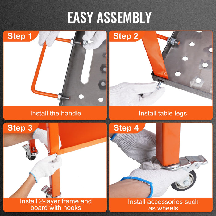 36" X 18" Welding Table 1200Lbs Load Capacity Steel Welding Workbench Table On Wheels Portable Work Bench With Braking Lockable Casters 4 Tool Slots 5 / 8-Inch Fixture Holes Tool Tray