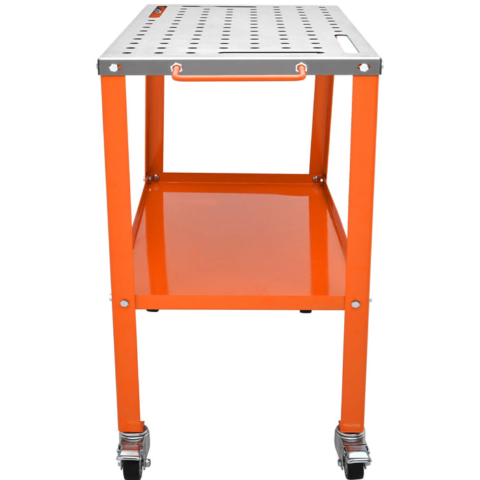 36" X 18" Welding Table 1200Lbs Load Capacity Steel Welding Workbench Table On Wheels Portable Work Bench With Braking Lockable Casters 4 Tool Slots 5 / 8-Inch Fixture Holes Tool Tray