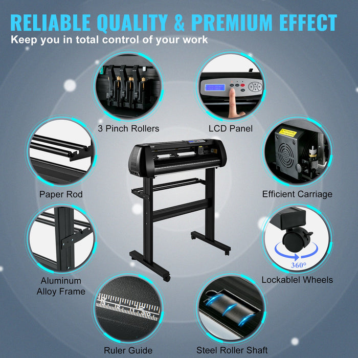 Vinyl Cutter Machine 28In Offline Bluetooth Cutting Plotter Machine 400In / 10M Steel Roller Shaft Adjustable Speed Force Signmaster Software Tool Diy Craft Kit For Sign Making Windows & Mobile