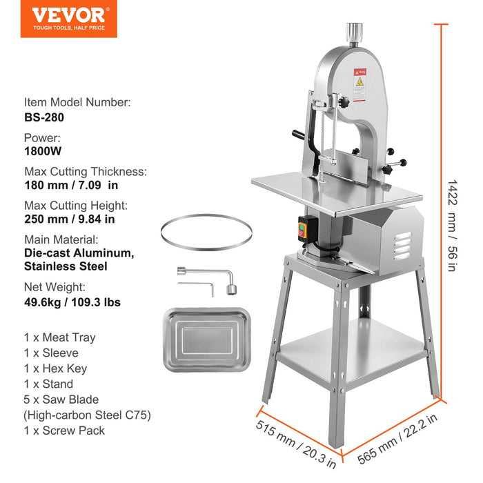 1800W Commercial Electric Meat Bandsaw Stainless Steel Bone Sawing Machine