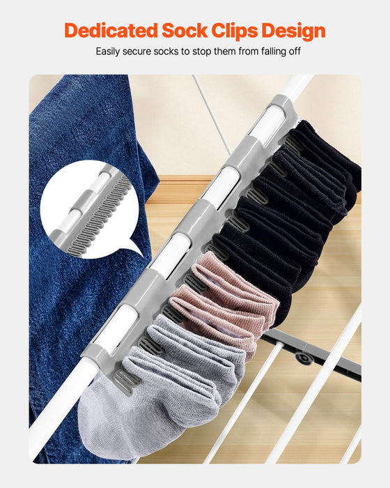 2-Tier Foldable Clothes Drying Rack With Sock Clips & 21 Drying Rods White