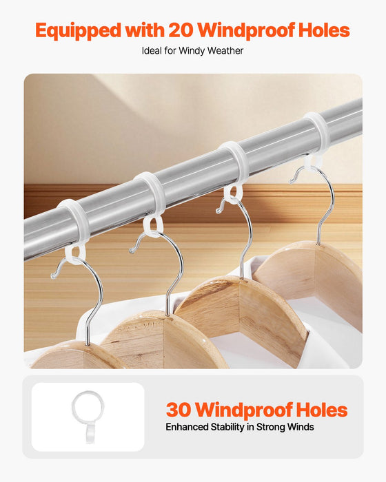 2-Tier Telescopic Clothes Drying Rack W / 30 Windproof Holes & 2 Shoe Hooks