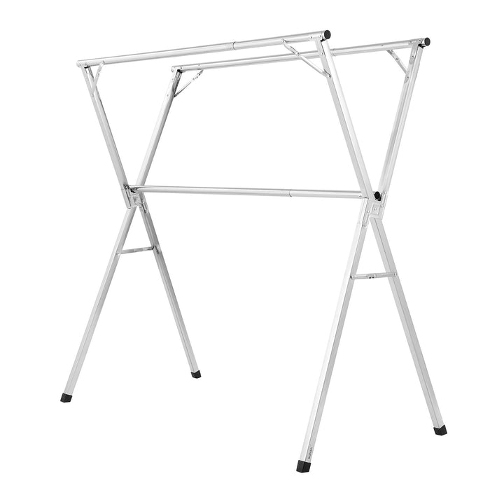 2-Tier Telescopic Clothes Drying Rack W / 30 Windproof Holes & 2 Shoe Hooks